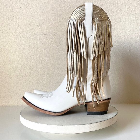 Junk Gypsy Lane Lost in the Stars 8.5 Womens Western Boots White Snip Toe Fringe - Picture 6 of 14
